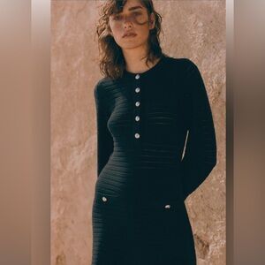 H&M chic Black Long Sleeve Dress with gold Button Detail NWT